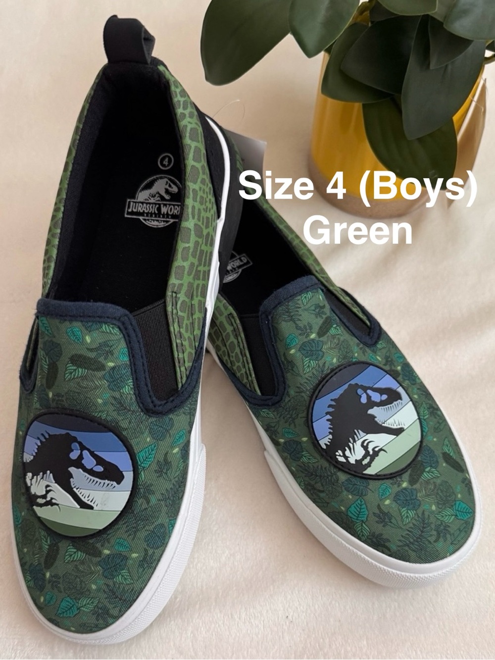 Jurrassic Big Boys Low Top Slip On, Size 4, Green